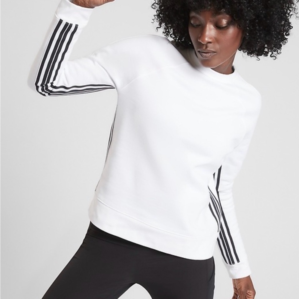 Athleta Sweatshirt Womens Small White 24/7  Stripes Casual Long Sleeve Top